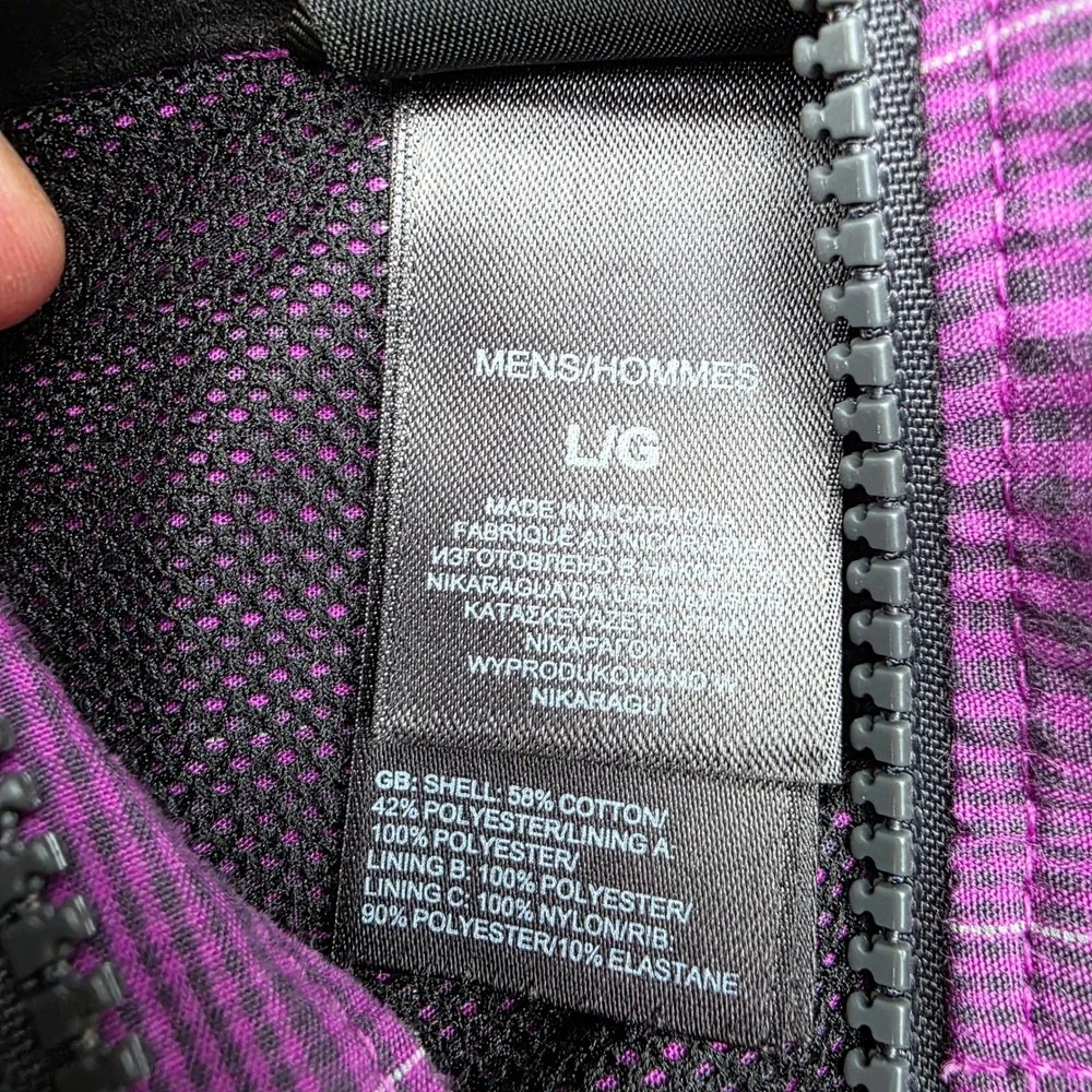 The North Face Mens Large L Purple Plaid Hooded Windbreaker Full Zip Jacket